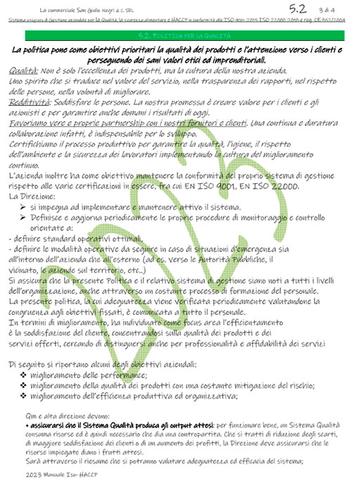 Politica Qualità 9001-22000 2023