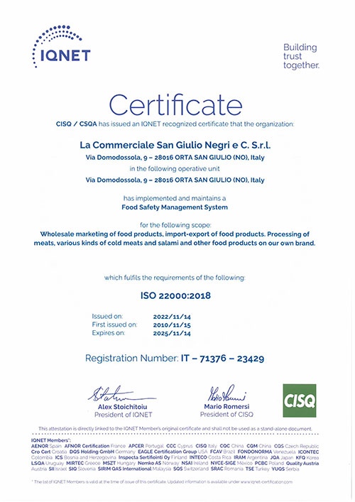 Certificazione Iqnet 22000
